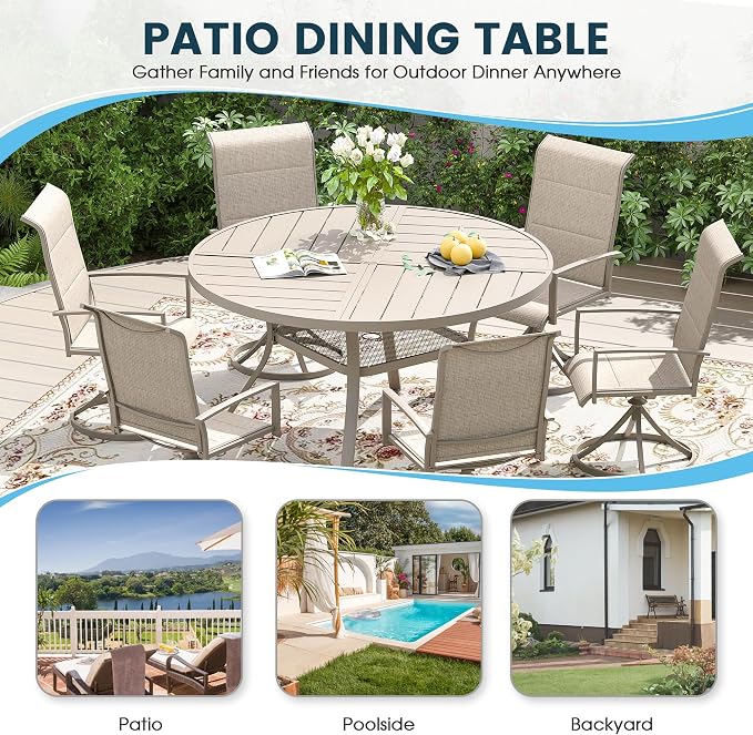 Patio Dining Table for 4-6, Round Metal Outdoor Table - Image 6