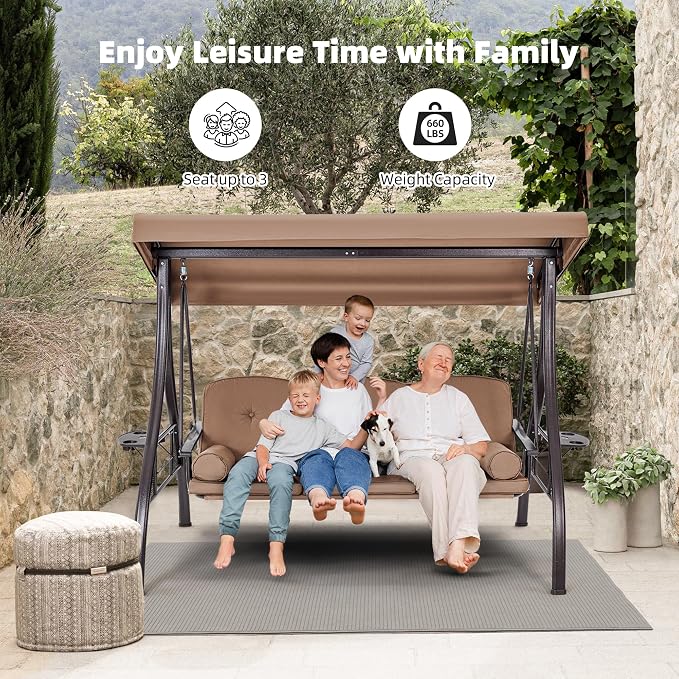 HOMREST 3 Seat Outdoor Porch Swing - Image 5
