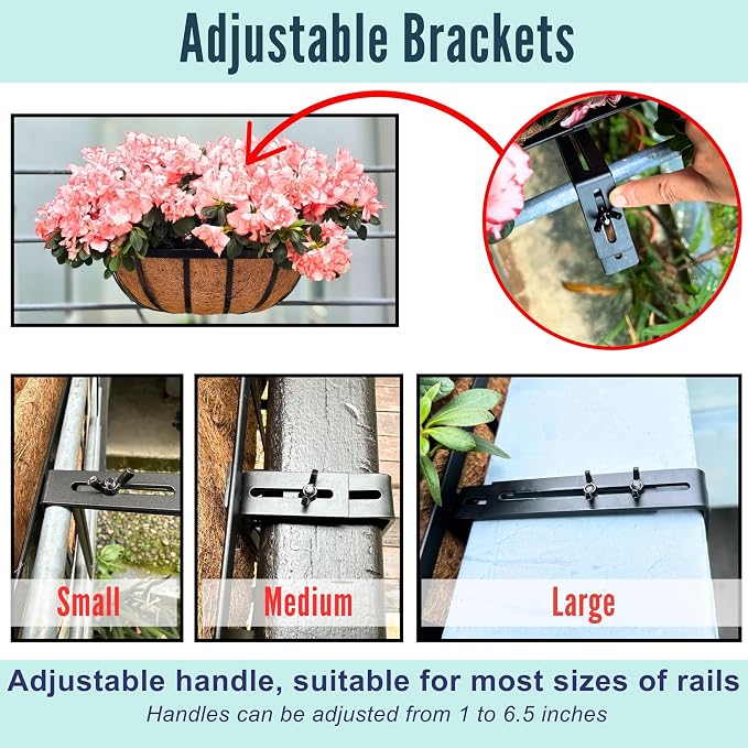 LaLaGreen Deck Railing Planter Boxes Black Metal Rectangular Hanging Planters - Image 3