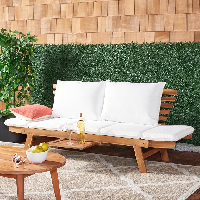 SAFAVIEH Outdoor Collection Emely Natural Acacia Wood/Beige Cushion Expandable - Image 10