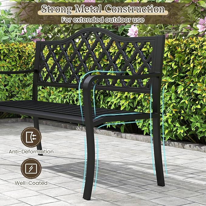 Tangkula 50.5” Metal Outdoor Park Bench, Slatted Patio Garden Bench - Image 6