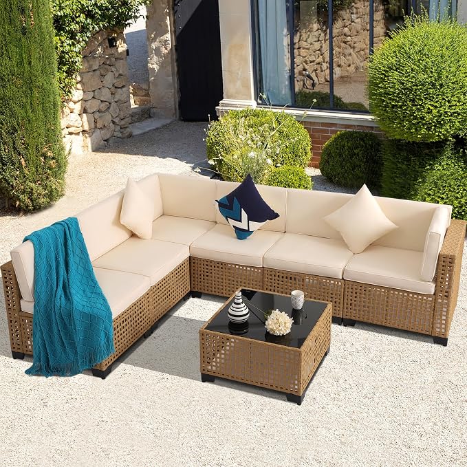 KIGOTY Patio Furniture Set, 7 Pieces Modular Outdoor Sectional Sofa, PE Rattan - Image 8
