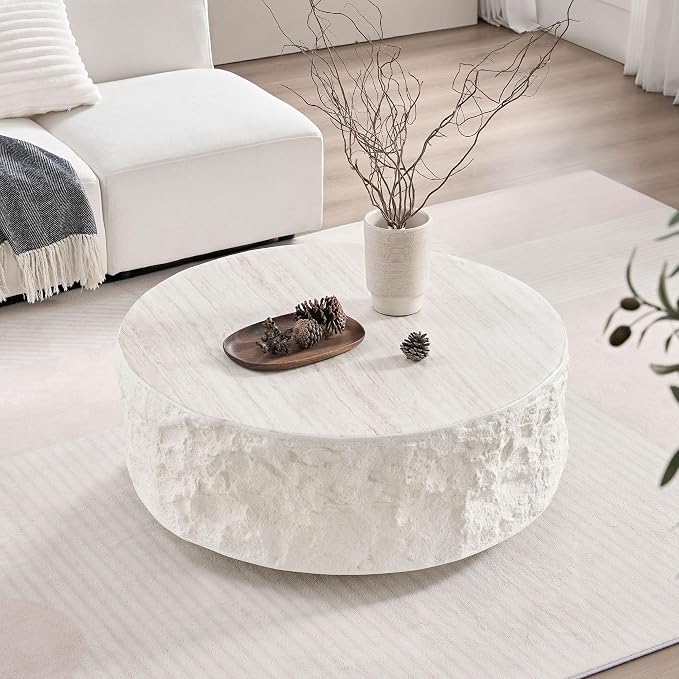 Round Coffee Table Set of 2 for Living Room Modern Drum Center Table Circle - Image 5