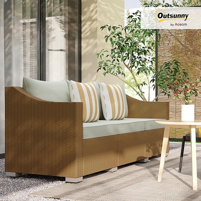 Outsunny 3 Seater Patio Sofa, Wicker Sofa - Image 2