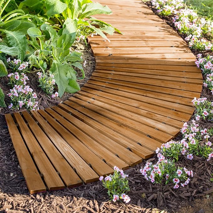 Plow & Hearth 4' Curved Outdoor Wooden Pathway | 17" Wide Rollout Outdoor by PlowHearth