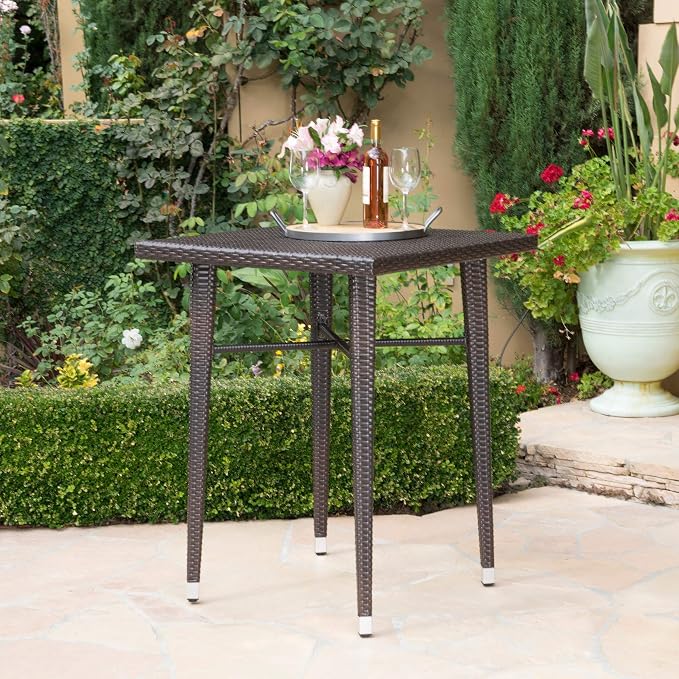 Outdoor 32-inch Square Wicker Bar Table Brown Modern Contemporary Iron Brushed by Unknown