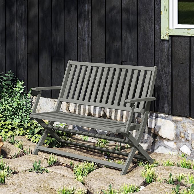 Outsunny Wood Outdoor Bench, 2-Person Foldable Patio Acacia Wood Garden Bench - Image 9