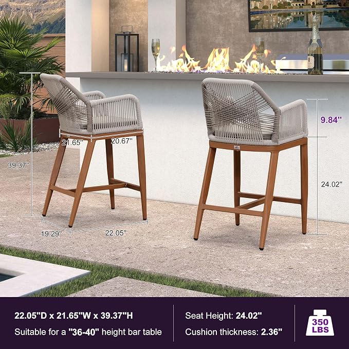 PURPLE LEAF Patio Sunbrella Counter Height Bar Stools 24" H Set of 4 Modern - Image 2