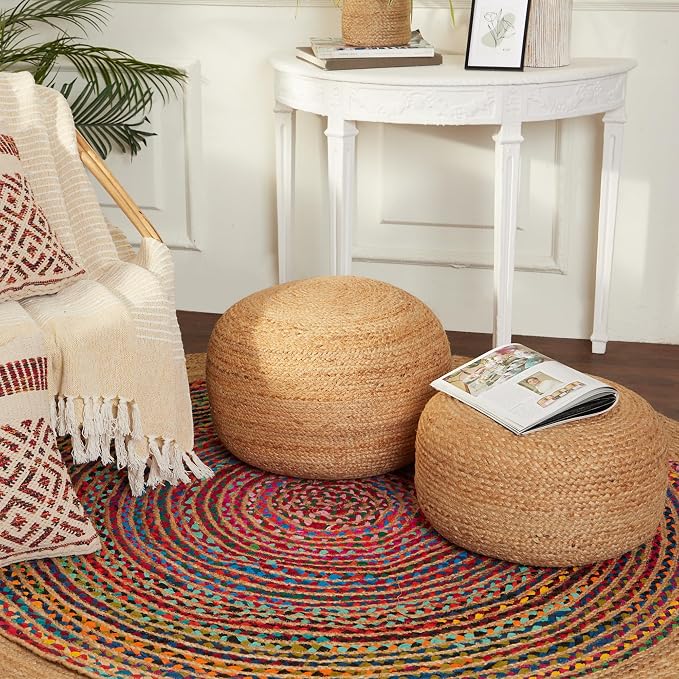 REDEARTH · Jute Circular Jute Pouf Ottoman - Image 2