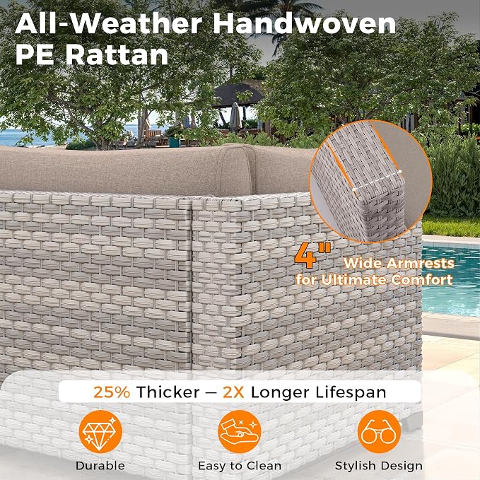 12-Seat Modern Outdoor Wicker Rattan Patio Furniture Set - Image 4