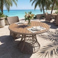 Merax 47.24" Round Outdoor Dining Table, Acacia Wood Top & Wicker Base by Merax