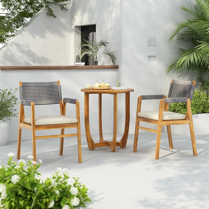 Christopher Knight Home Zed 3 Pieces Outdoor Dining Set, Acacia Wood Dining - Image 3