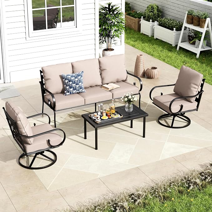 MFSTUDIO 5 Seats Large Metal Patio Conversation Sets, 4 Pieces Outdoor by MFSTUDIO