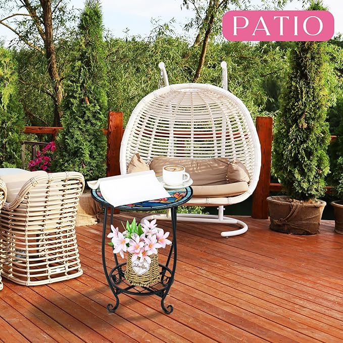 Outdoor Side Table Round Small Mosaic Patio Accent Indoor End Plant Coffee Tea - Image 2