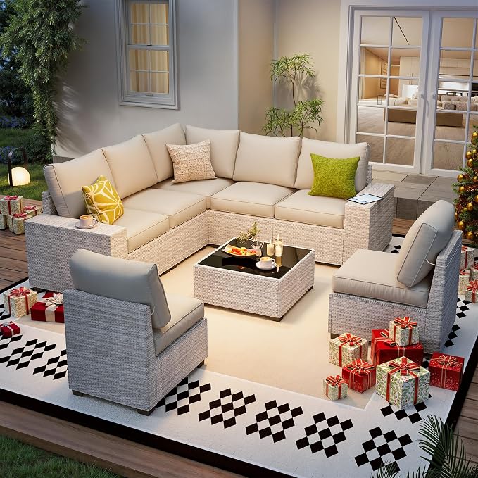 8 Piece Outdoor Patio Furniture Set, Outdoor Sectional Furniture, Rattan & - Image 2