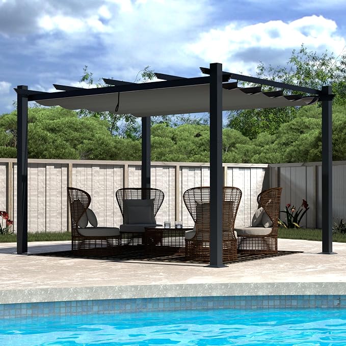 VEIKOU 13x10ft Pergola, Aluminum Pergola w/Thicker Post & Upgraded Retractable - Image 2