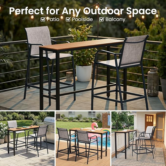Crestlive Products Outdoor Bar Stools Set of 2, Bar Height Patio Chairs - Image 7