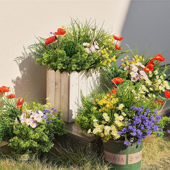 23Pcs Outdoor Artificial Boxwood UV Resistant Fake Stems Plants, Faux Plastic - Image 4