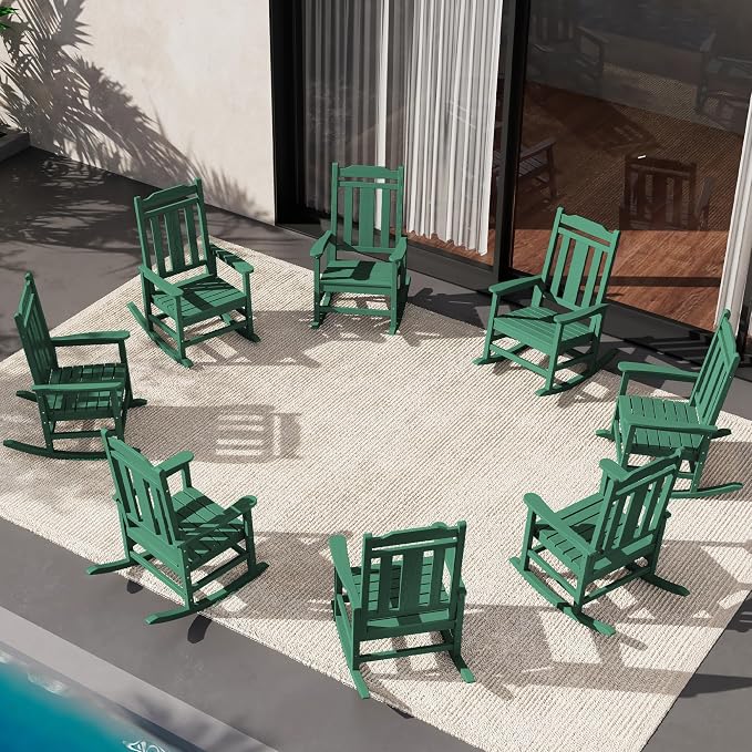 SERWALL HDPE Outdoor Rocking Chair Set of 8, Patio Rocking Chairs Set, Rocking by SERWALL
