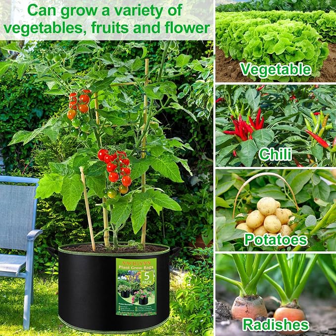 NACHLYNN 5-Pack 7 Gallon Grow Bags Thickened Nonwoven Fabric Pots - Image 7