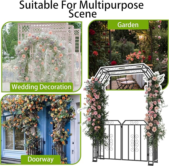 YOHKOH Garden Arch with Gate, Metal Garden Arbor with Gate, Double Lockable - Image 7