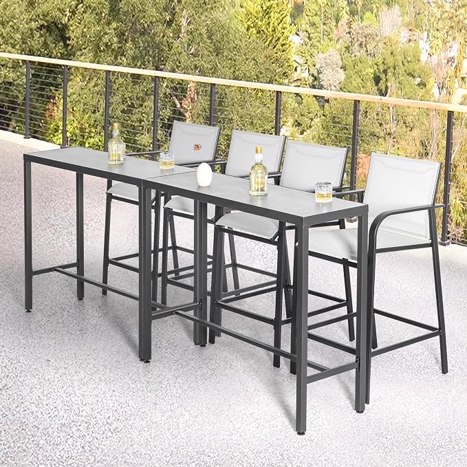 NUU GARDEN 3-Piece Outdoor Bar Set, Patio Bar Table and 2 Textilene High Bar - Image 7