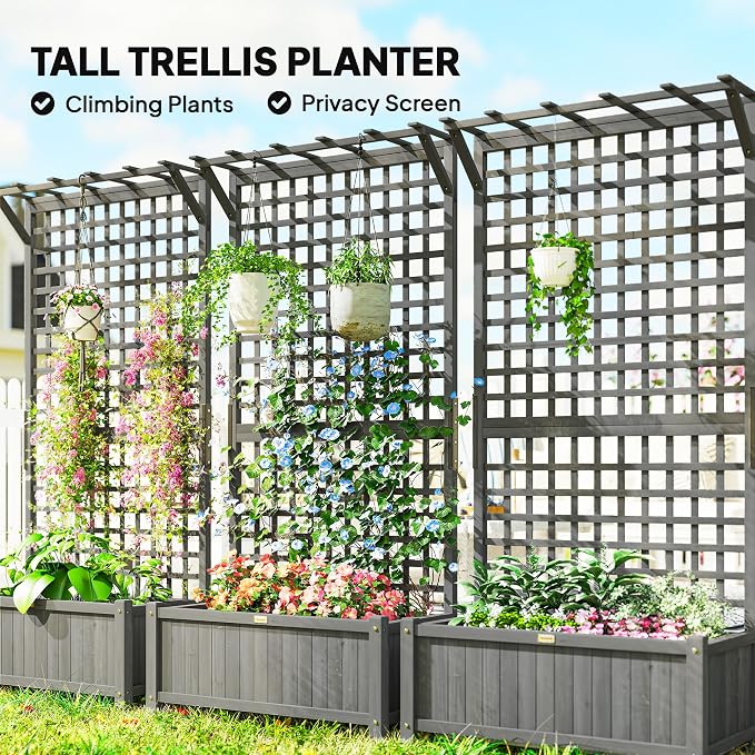 Outsunny Wood Planter with Trellis, Raised Garden Bed - Image 3