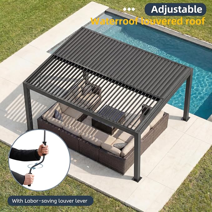 10' x 13' Louvered Pergola, Metal Patio Pergola - Image 4