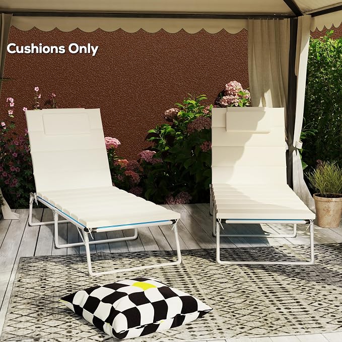 Outsunny Outdoor Lounge Chair Cushion Set of 2, Foldable Patio Chaise Lounge - Image 8