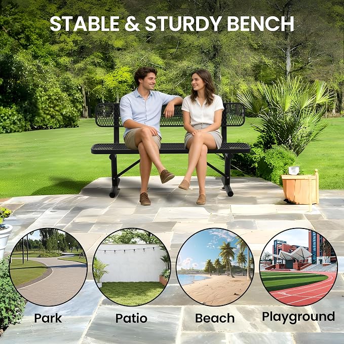 6 Feet Heavy Duty Metal Park Bench - Image 4