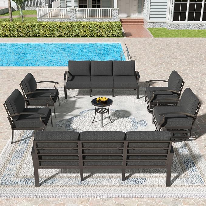 Kullavik Aluminum Patio Furniture Set, 7 Pieces 10 Seat Metal Outdoor Furniture by KULLAVIK