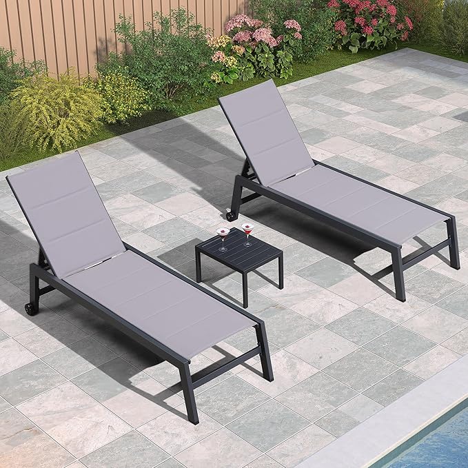 PURPLE LEAF Outdoor Chaise Lounge Set of 2 Aluminum Patio Lounge Chair by PURPLELEAF