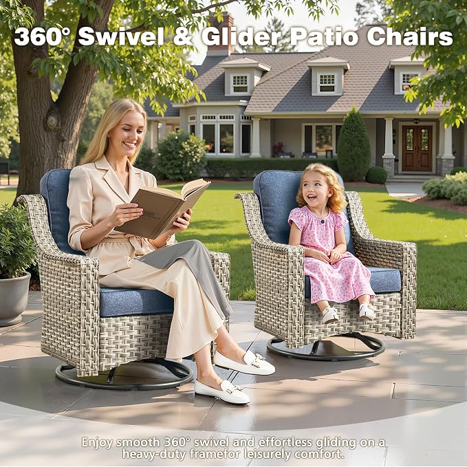 11 Pieces Outdoor Patio Furniture Set, Rattan Wicker Sectional Swivel Rocker - Image 4