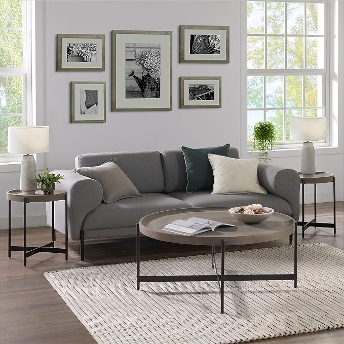 Alaterre Furniture Brookline 42-Inch Round Concrete-Coated Wood Coffee Table - Image 5