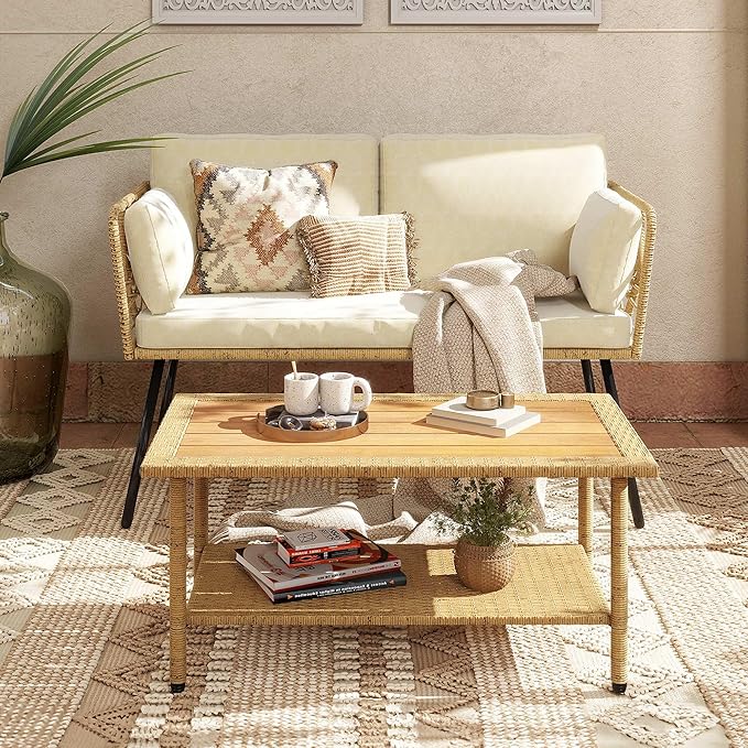 DWVO 2 Pieces Patio Furniture Set, All-Weather Wicker Rattan Loveseat by DWVO