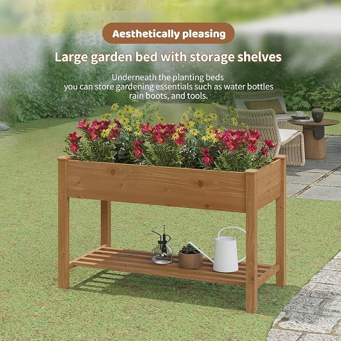 FILWH Raised Garden Bed with Legs Elevated Wooden Planter Box Stand Large - Image 3
