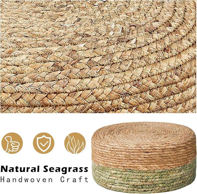 Cpintltr Ottoman Natural Seagrass Footrest Poufs Hand Weave Round Foot Stool - Image 6