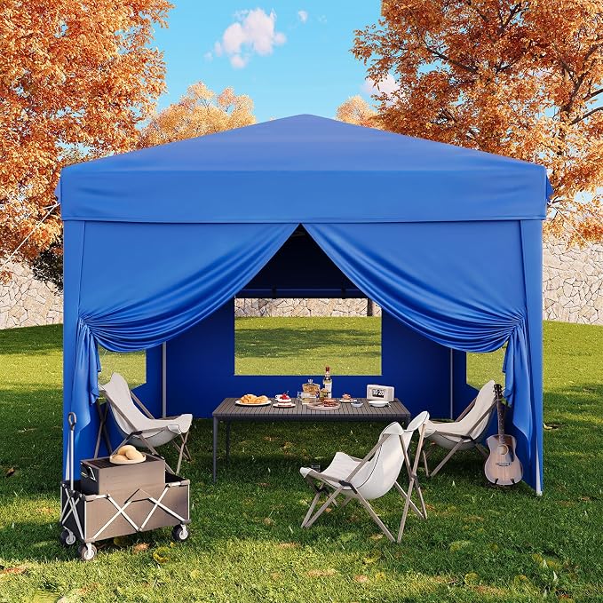 10x10 Pop Up Canopy Tent with 4 SideWalls, Easy Up Canopy with 3 Adjustable by GarveeLife