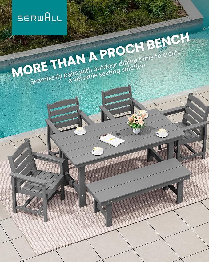 SERWALL 2-Person Outdoor Bench Backless, HDPE Outdoor Benches Weatherproof - Image 8