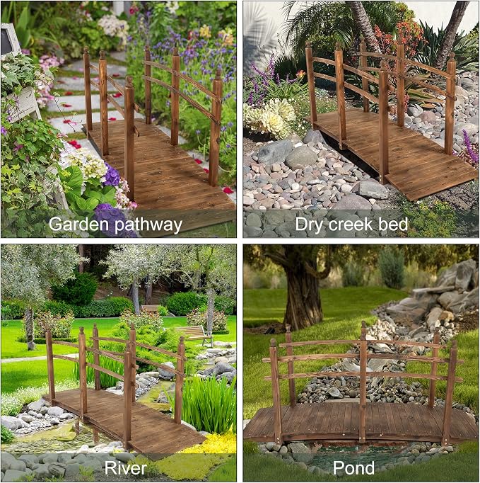 VINGLI 7.5 ft Garden Bridge, Arch Walkway Wooden Bridge - Image 2