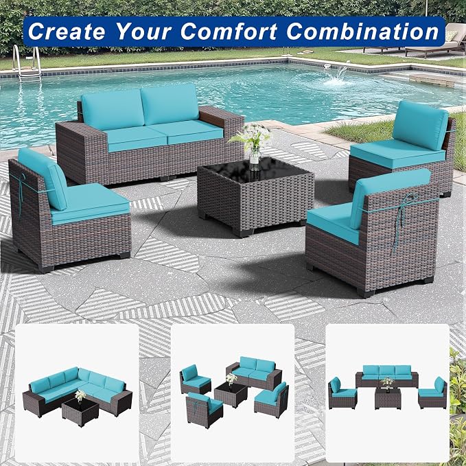 Outdoor Patio Furniture Set, 6 Pieces Outdoor Sectional Furniture High Backrest - Image 8