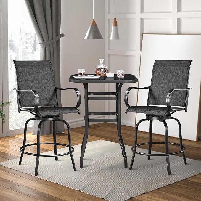 Yaheetech Patio Swivel Barstools Outdoor Chairs Set of 6, High Bistro Stools - Image 2