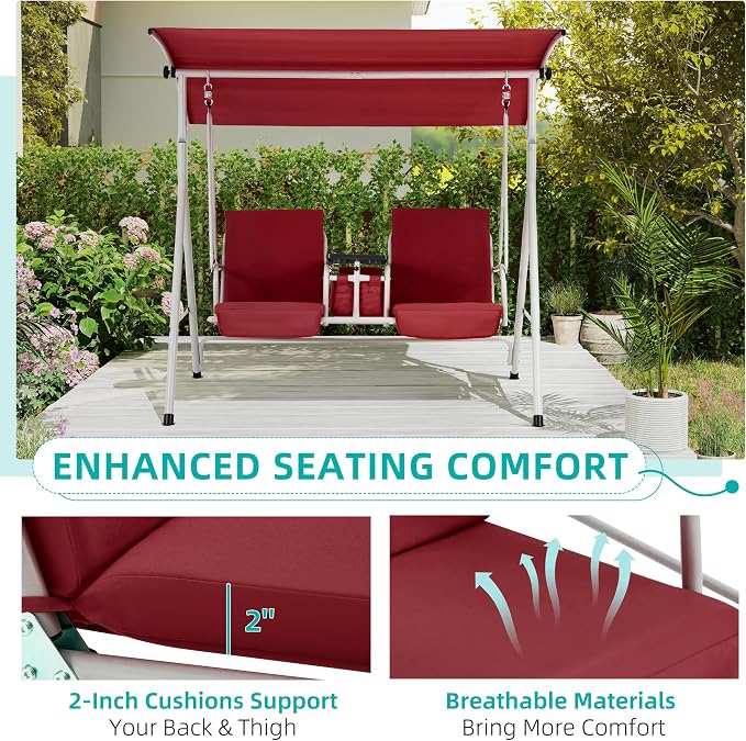 HOMREST 2 Seat Outdoor Porch Swing, Patio Swing - Image 6