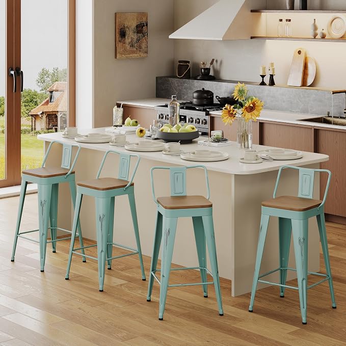 Andeworld Bar Stools Set of 4 Bar Height Stools Industrial Metal Barstools - Image 10