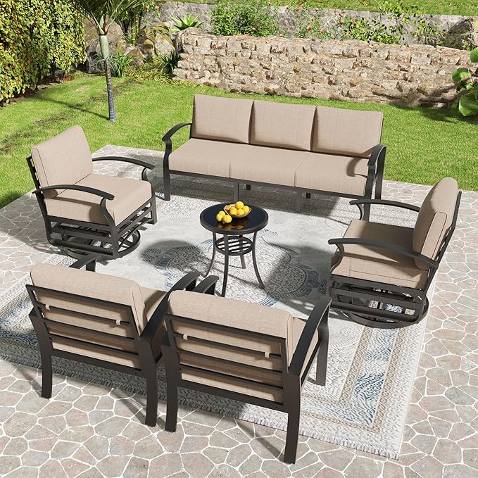 Kullavik Aluminum Patio Furniture Set, 6 Pieces 7 Seat Sectional Metal Outdoor by KULLAVIK