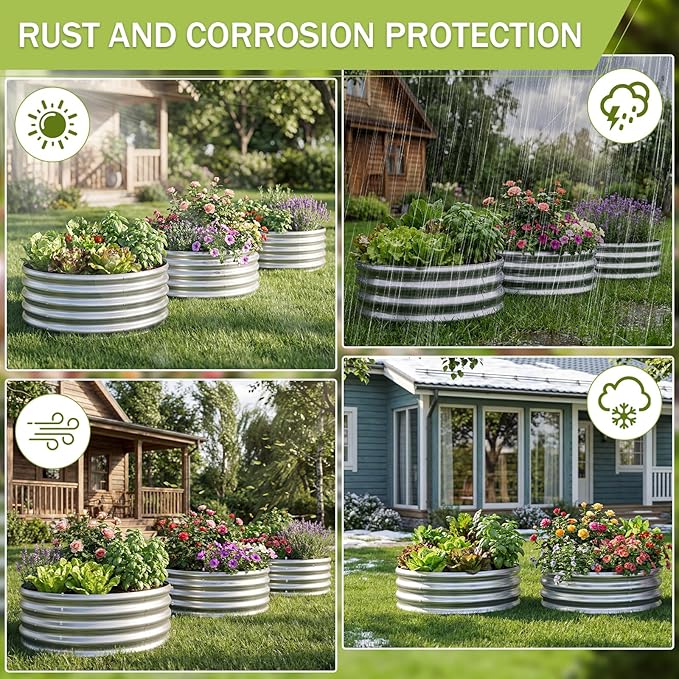 AHEONLAR 3Pack 2x2x1 ft Round Galvanized Raised Garden Bed Kit Round Metal - Image 8