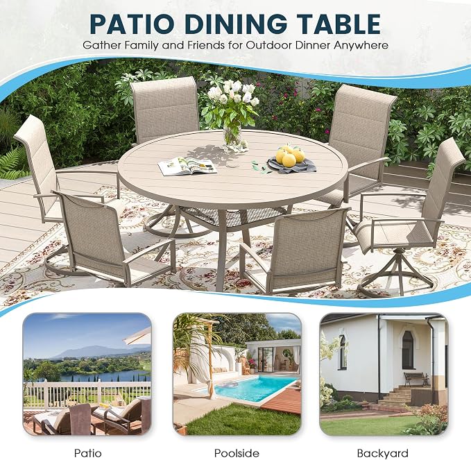 Patio Dining Table for 4-6, Round Metal Outdoor Table - Image 4