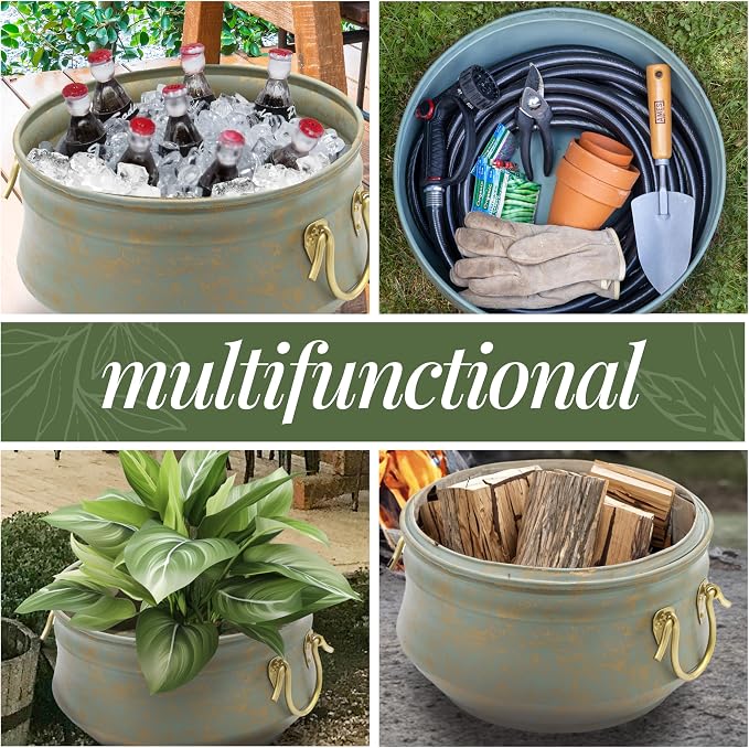 Sedona Hose Pot with Lid, Brass Accents, holds up to 100-Feet of Hose By Good - Image 3