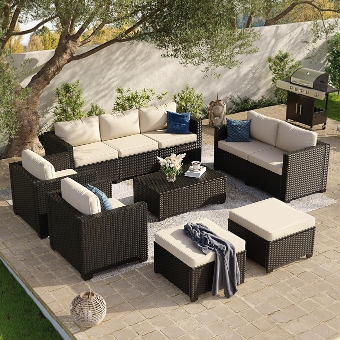 Aoxun 9 Piece Outdoor Patio Furniture Set 8 Seats, Outdoor Sectional by Aoxun