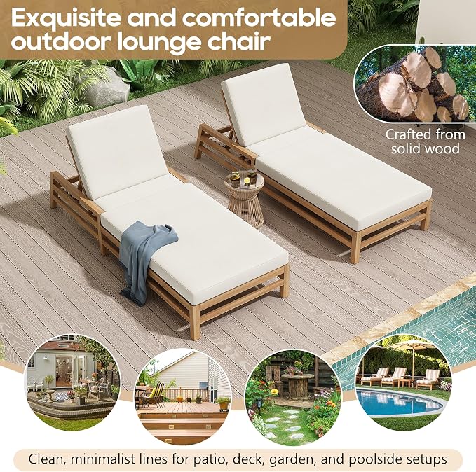 LUMISOL Outdoor Chaise Lounge Chairs Set of 2, Solid Wood Patio 5-Position - Image 2